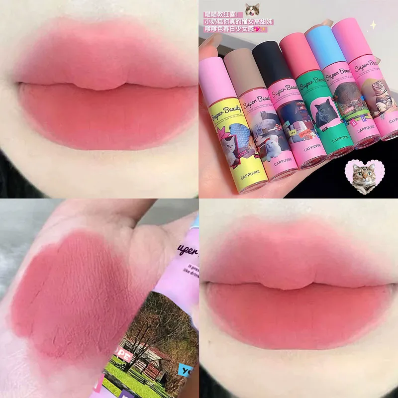 Matowa szminka w płynie velvet, wodoodporny tint do ust Jasnoszary