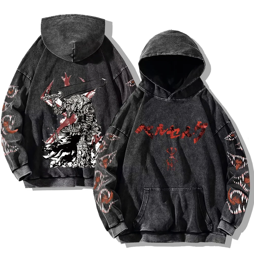 Męska bluza z kapturem Berserk z gotyckim nadrukiem vintage Style14