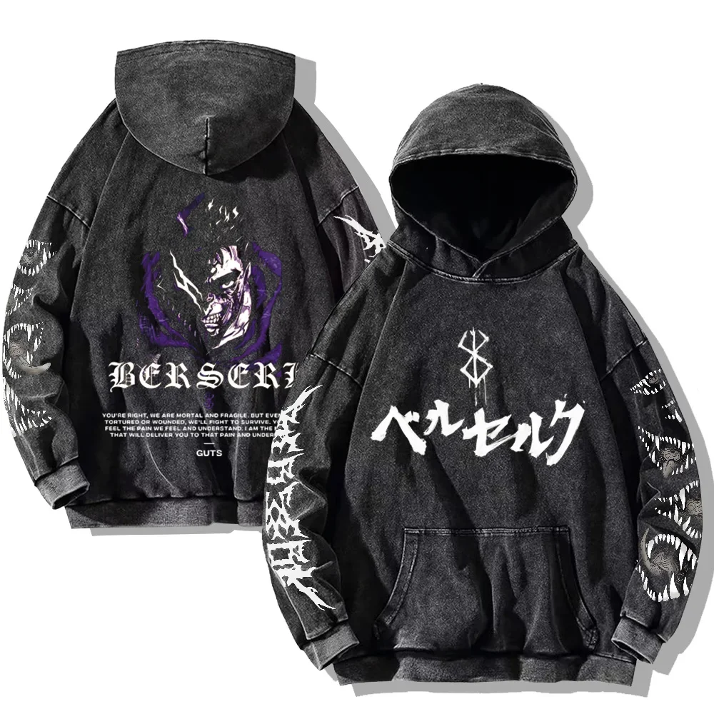 Męska bluza z kapturem Berserk z gotyckim nadrukiem vintage Style20