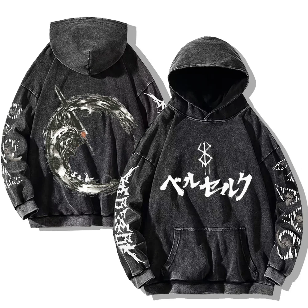 Męska bluza z kapturem Berserk z gotyckim nadrukiem vintage Style23