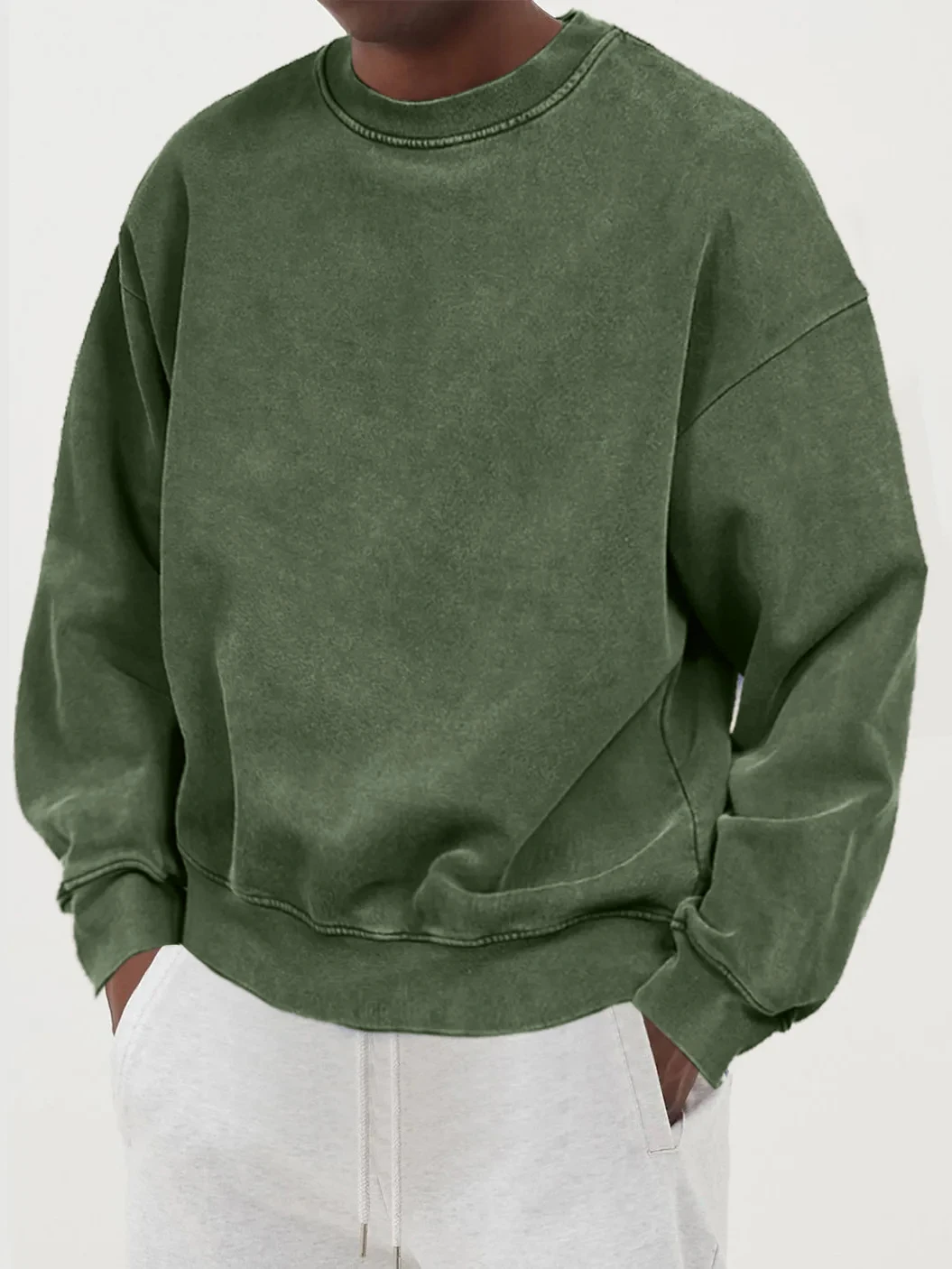 Męska bluza z kapturem z grubej bawełny w stylu vintage oversize Ciemnozielony
