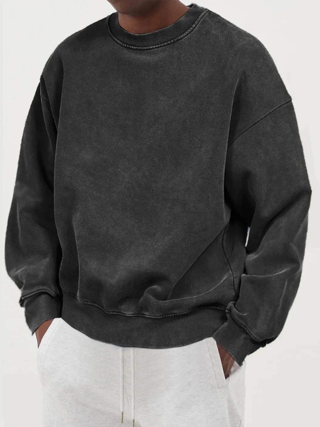 Męska bluza z kapturem z grubej bawełny w stylu vintage oversize Czarny