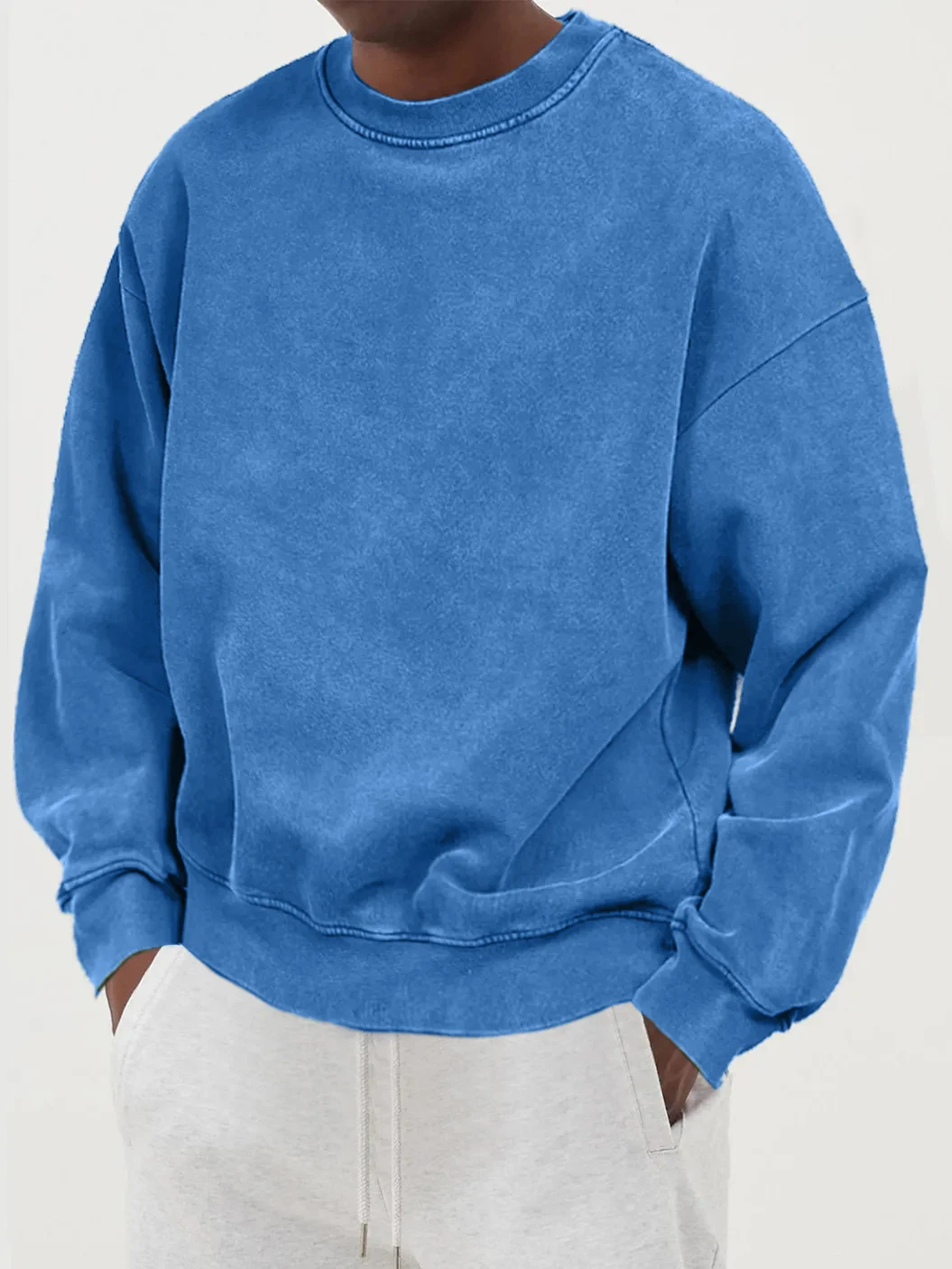 Męska bluza z kapturem z grubej bawełny w stylu vintage oversize Niebieski