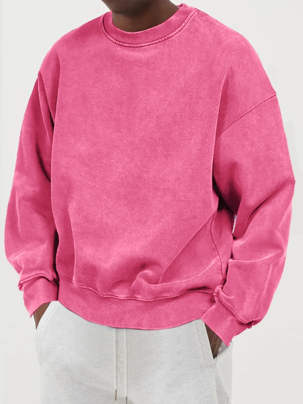 Męska bluza z kapturem z grubej bawełny w stylu vintage oversize Różowo czerwony