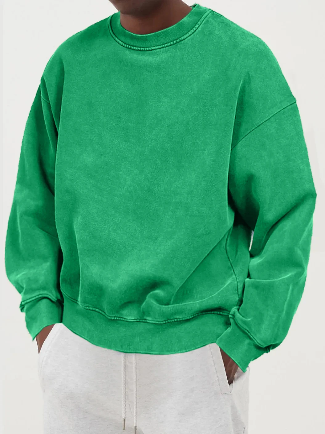 Męska bluza z kapturem z grubej bawełny w stylu vintage oversize Zielony