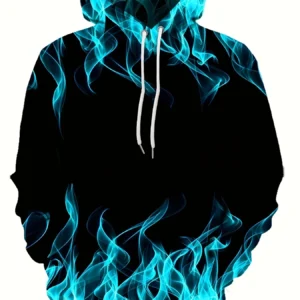 Męska bluza z kapturem z nadrukiem 3D płomieni oversize Lmxqh2024171z6