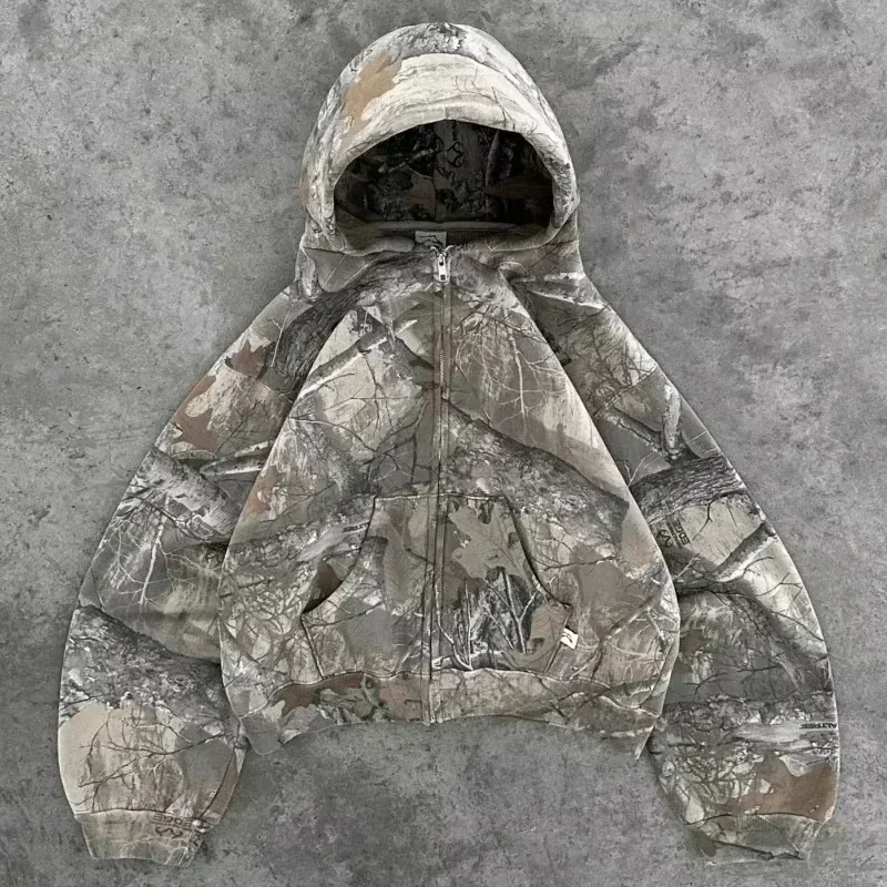 Męska bluza z kapturem oversize z nadrukiem czaszki Y2K Zipper