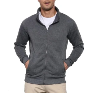 Męska bluza na zamek bez kaptura sportowa slim fit Ciemnoszary