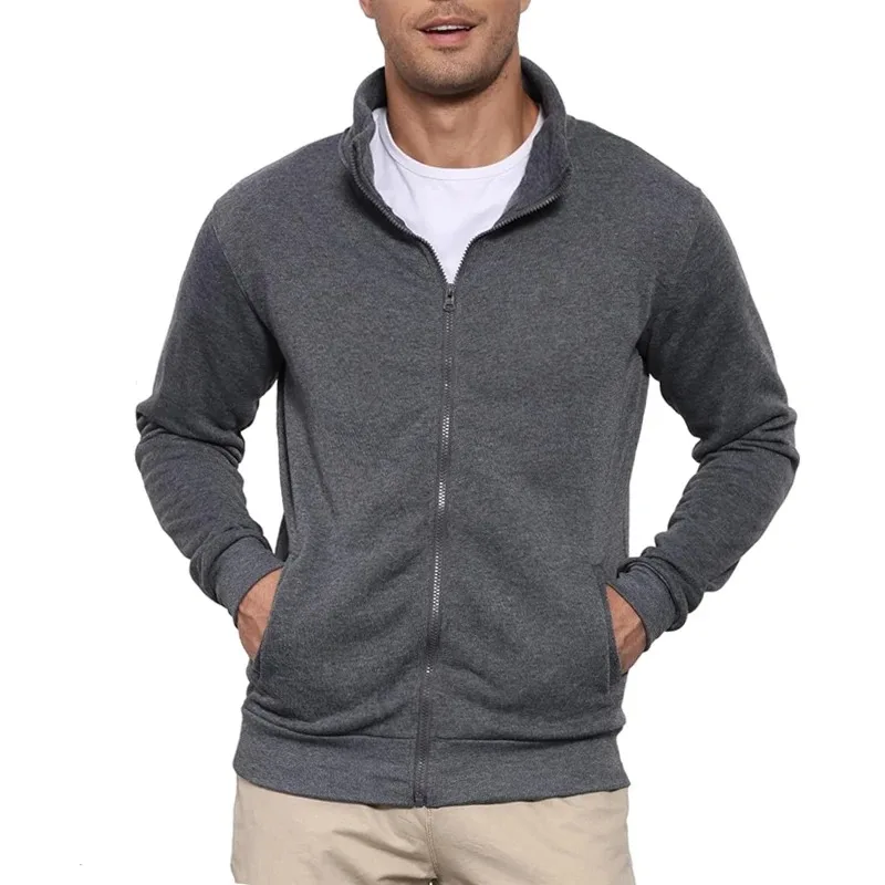 Męska bluza na zamek bez kaptura sportowa slim fit Ciemnoszary