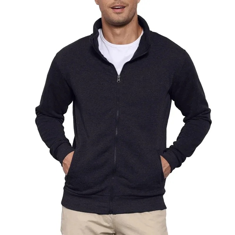 Męska bluza na zamek bez kaptura sportowa slim fit Czarny