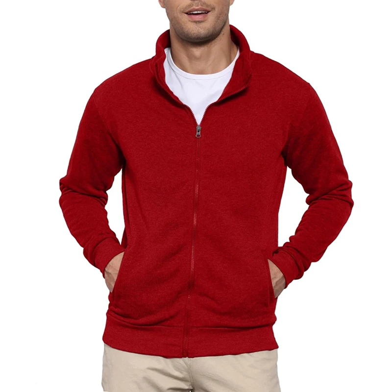 Męska bluza na zamek bez kaptura sportowa slim fit Czerwony