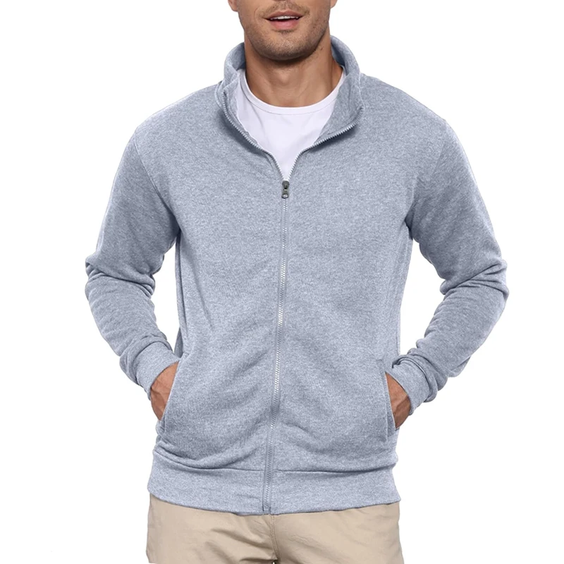 Męska bluza na zamek bez kaptura sportowa slim fit Jasnoszary