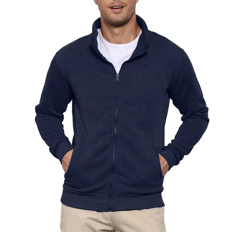 Męska bluza na zamek bez kaptura sportowa slim fit Marynarka wojenna