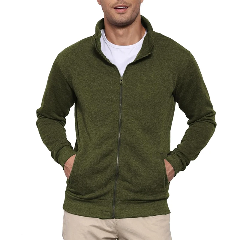 Męska bluza na zamek bez kaptura sportowa slim fit Zielony