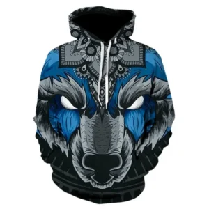 Męska bluza oversize z nadrukiem 3D wilka Lmxqh2024176qv