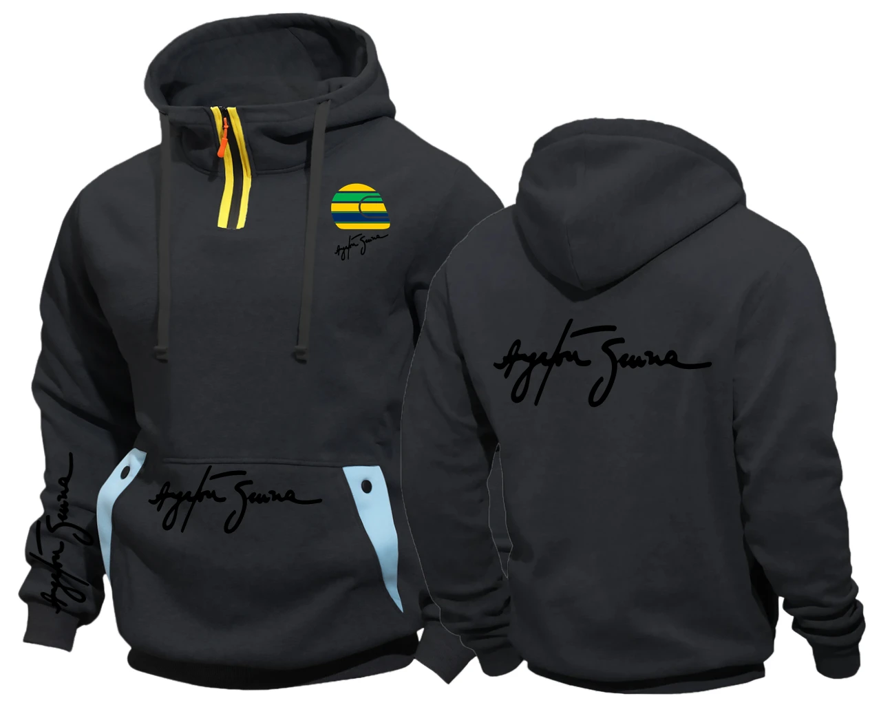 Męska bluza z kapturem z polaru z zamkiem semi-zip Czarny