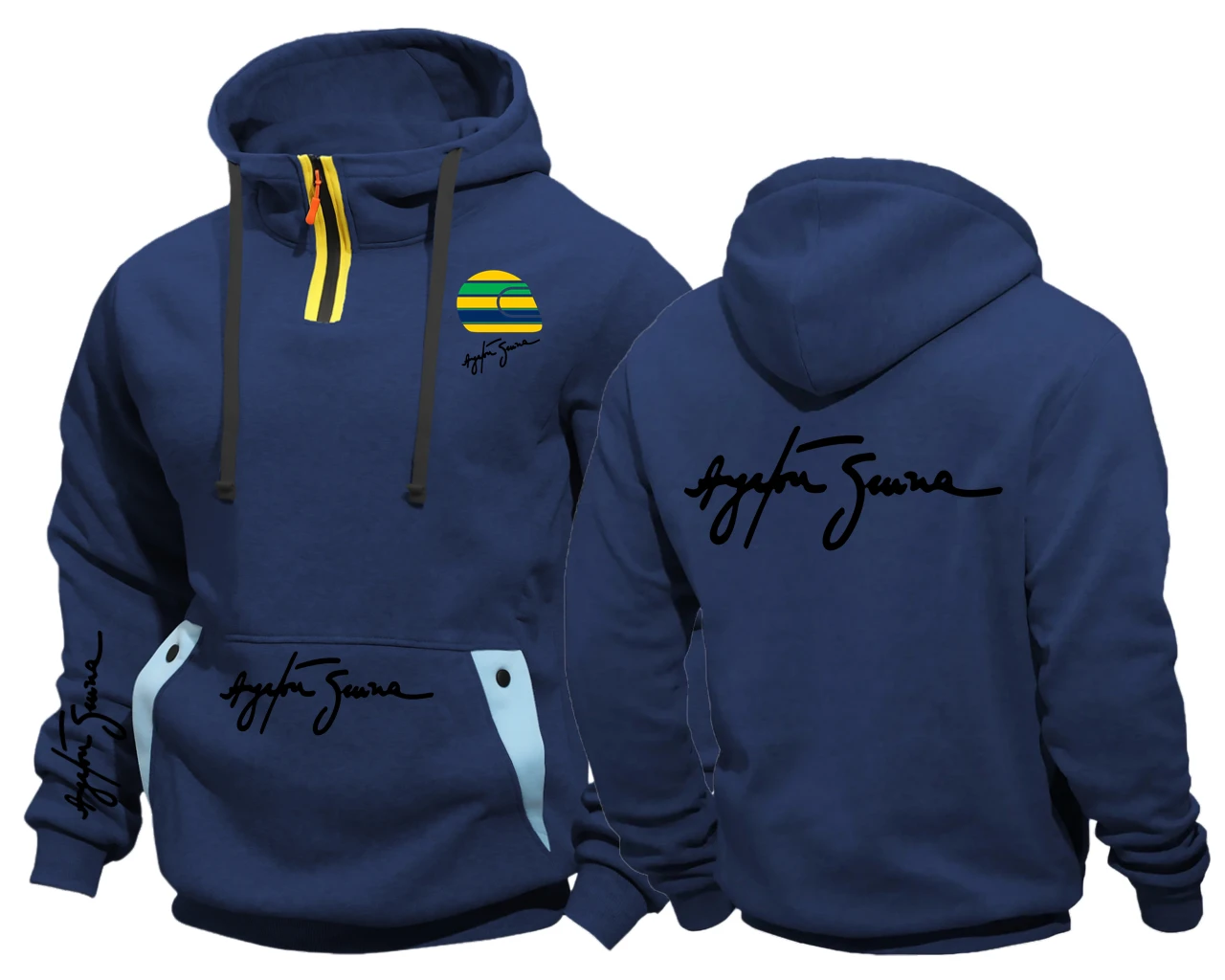 Męska bluza z kapturem z polaru z zamkiem semi-zip Granatowy