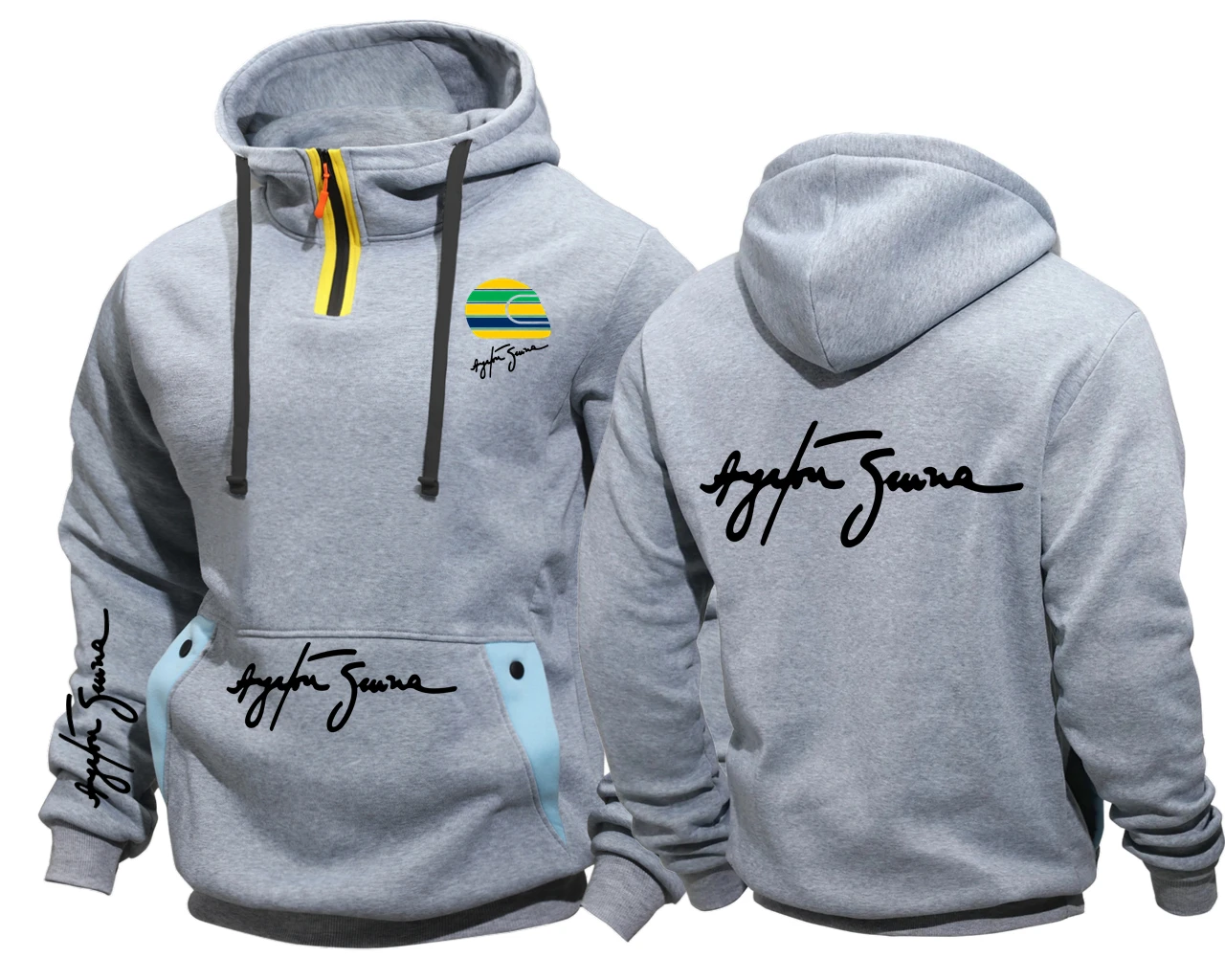 Męska bluza z kapturem z polaru z zamkiem semi-zip Szary