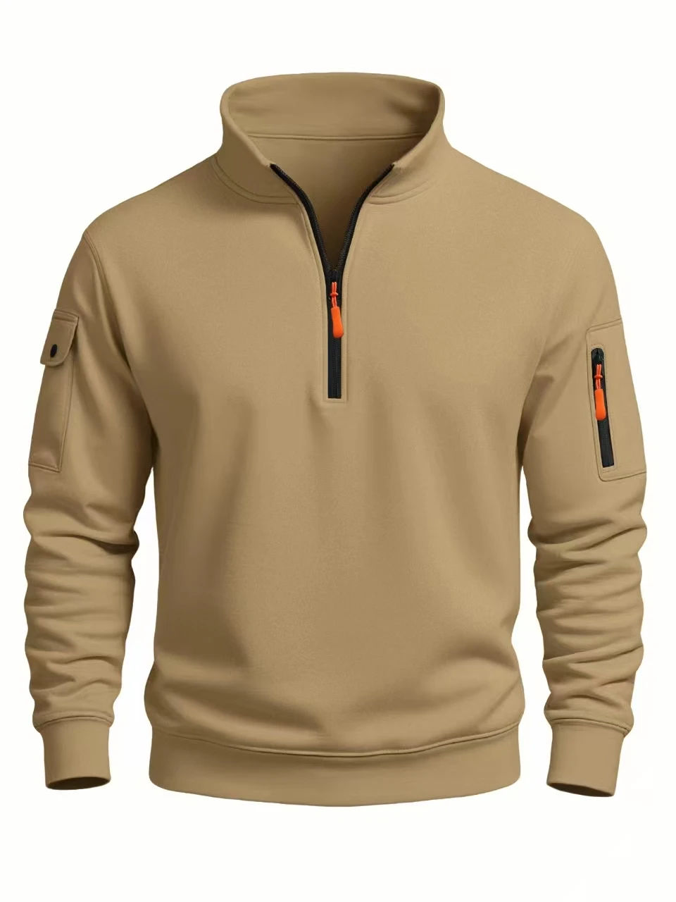 Męska bluza ze stójką i krótkim zamkiem - wiatroszczelna Khaki