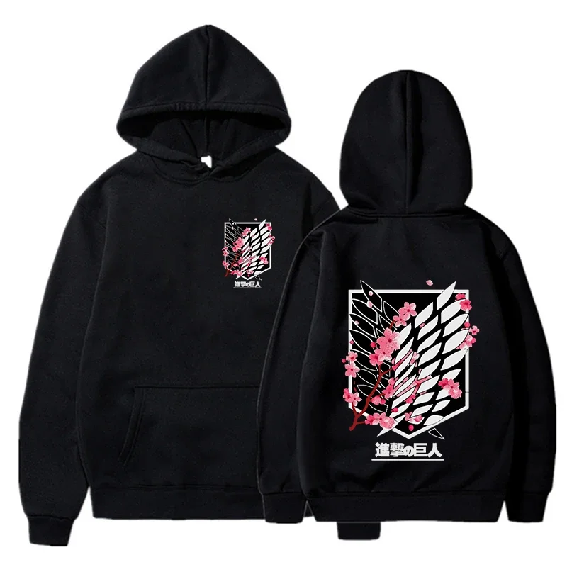 Męska bluza z kapturem z nadrukiem anime w stylu streetwear Czarny