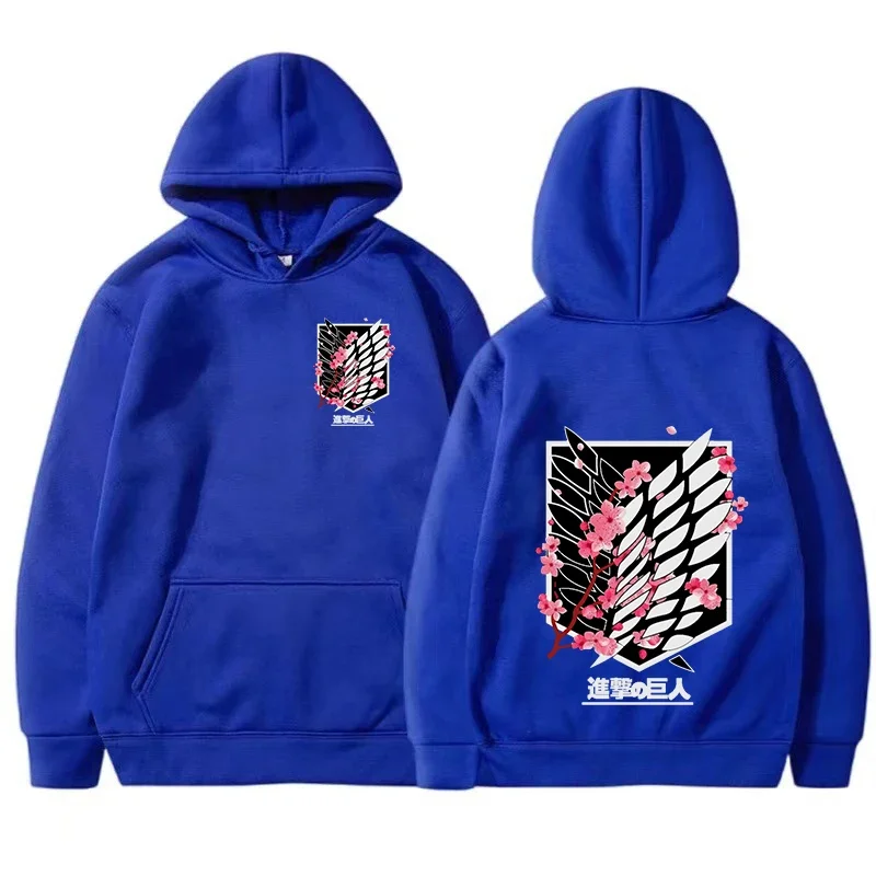 Męska bluza z kapturem z nadrukiem anime w stylu streetwear Niebieski