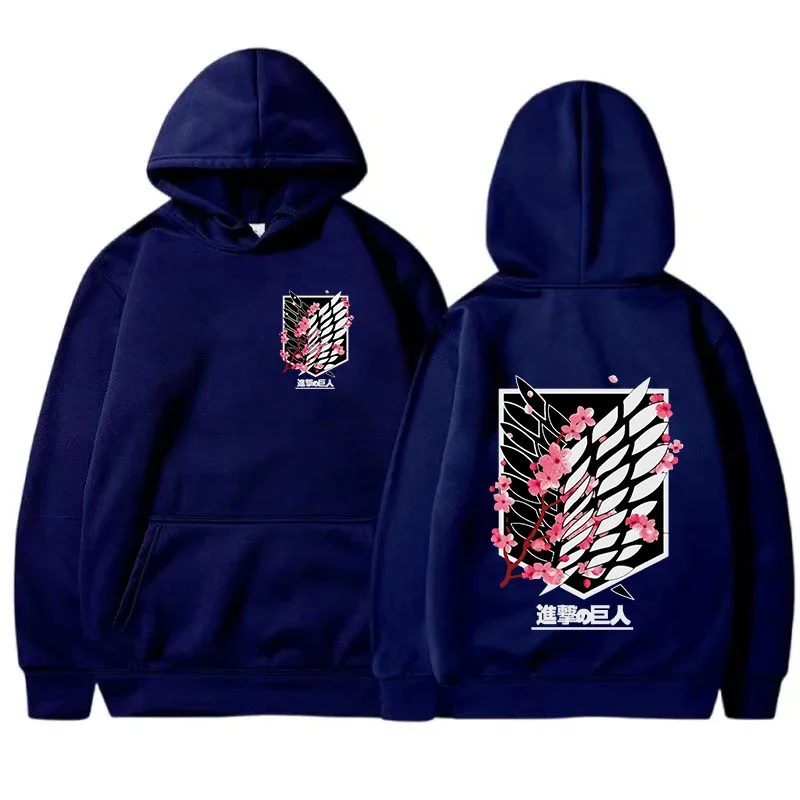 Męska bluza z kapturem z nadrukiem anime w stylu streetwear Granatowy