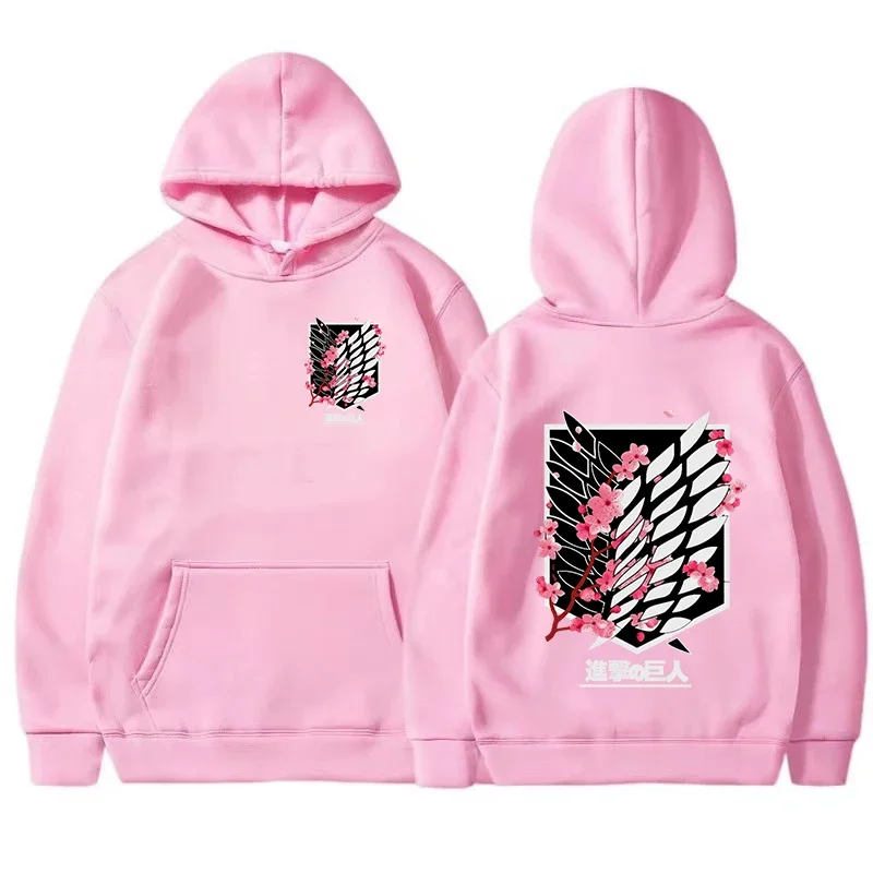 Męska bluza z kapturem z nadrukiem anime w stylu streetwear Różowy