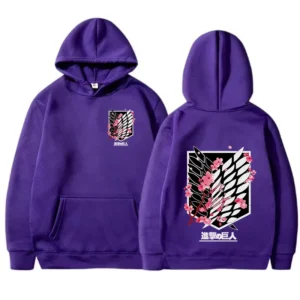 Męska bluza z kapturem z nadrukiem anime w stylu streetwear Fioletowy