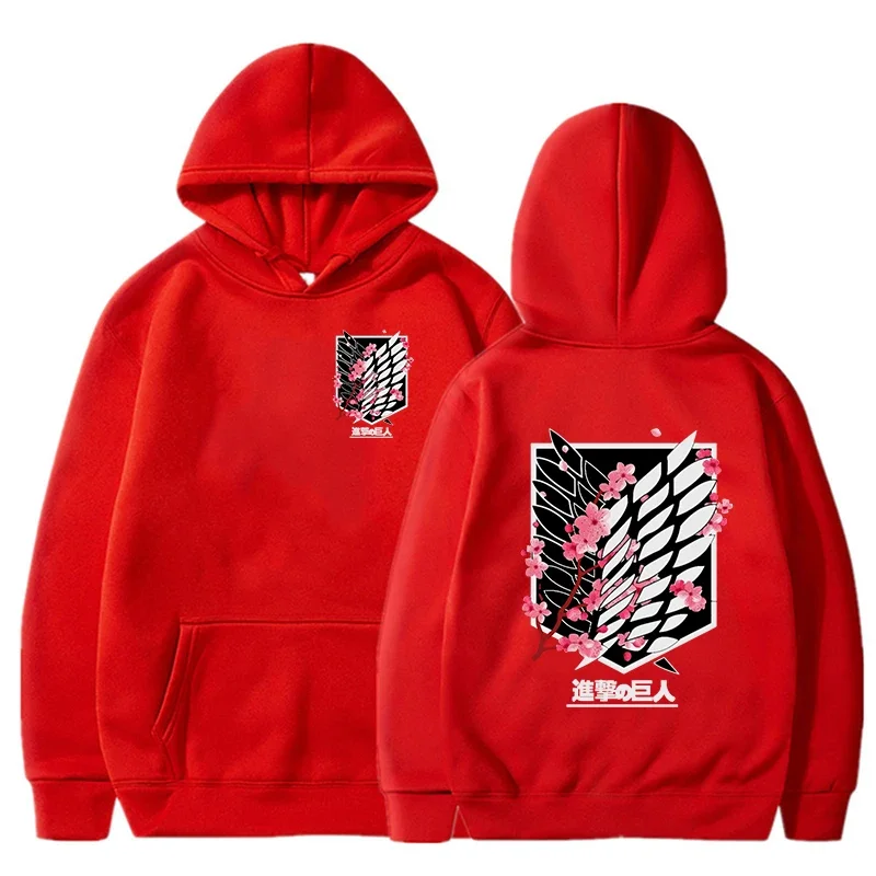 Męska bluza z kapturem z nadrukiem anime w stylu streetwear Czerwony