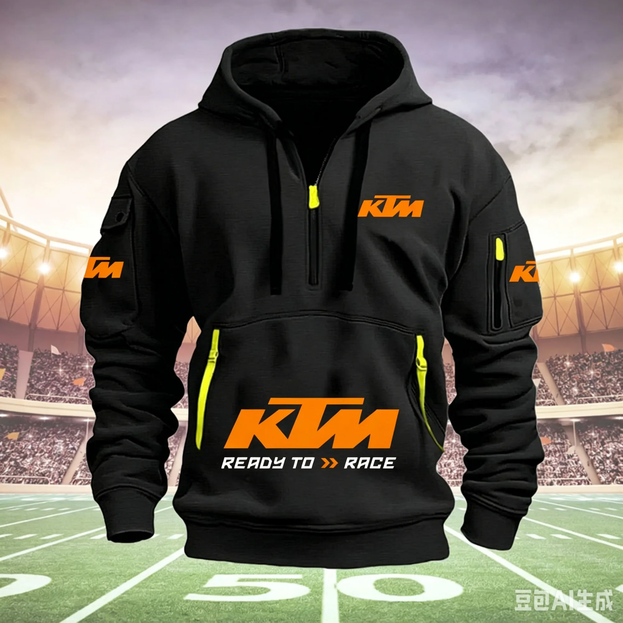 Męska bluza z kapturem motocyklowa half-zip Color1