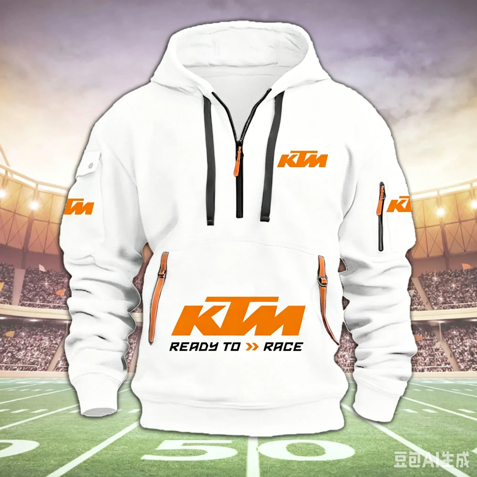 Męska bluza z kapturem motocyklowa half-zip Color2