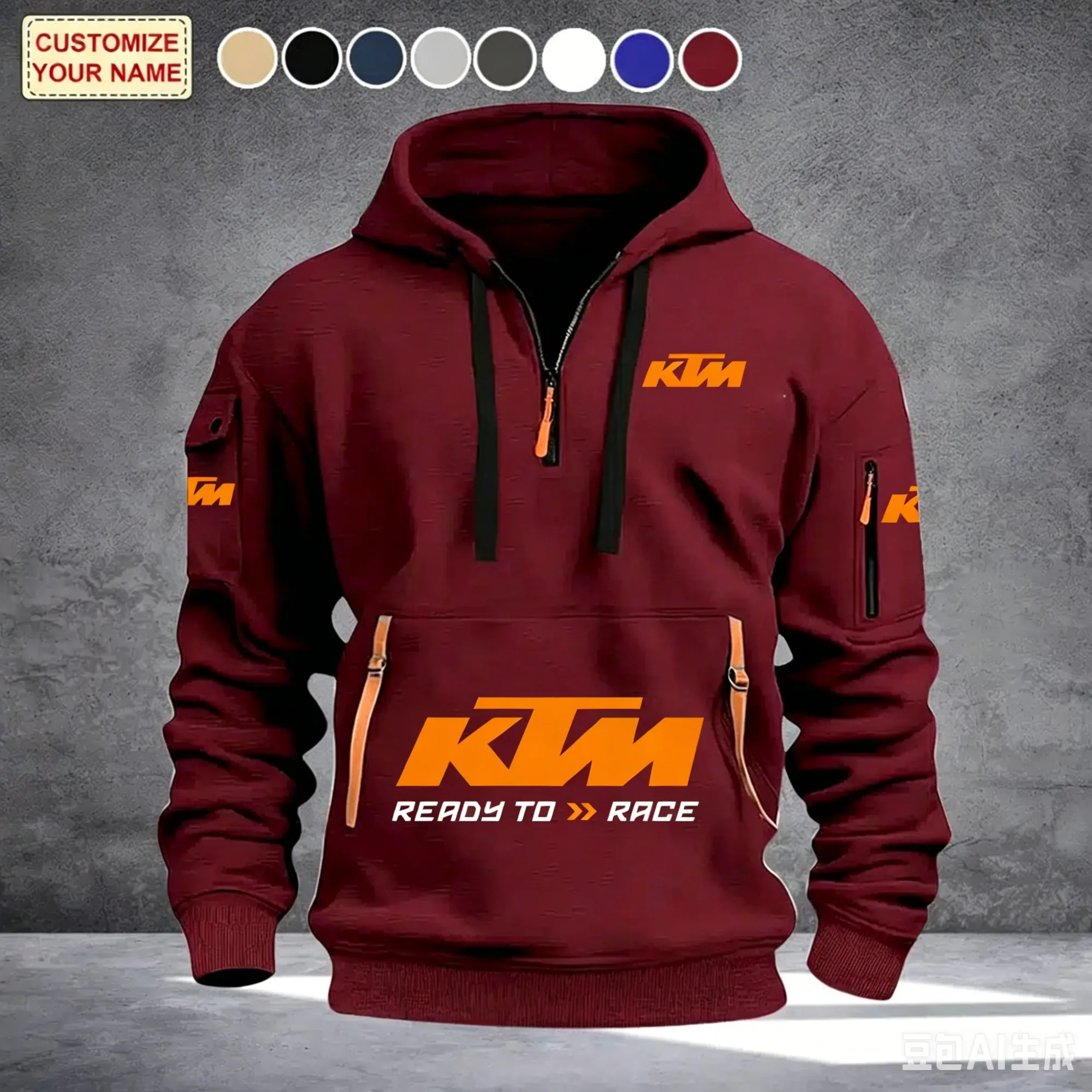 Męska bluza z kapturem motocyklowa half-zip Color3