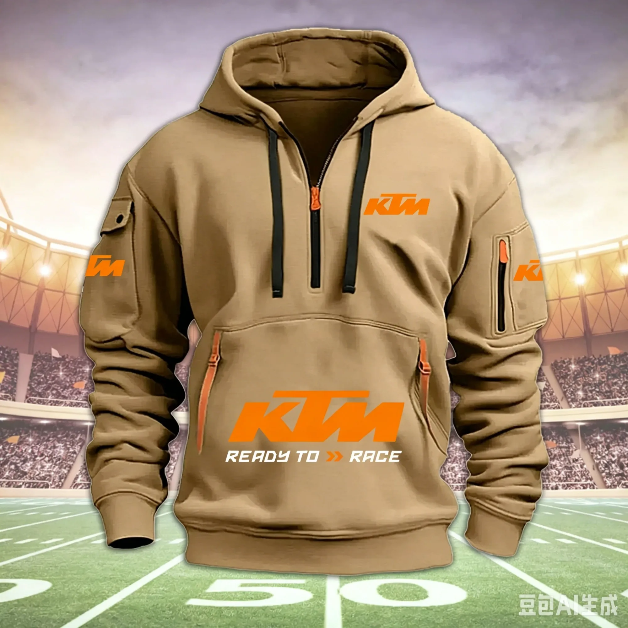 Męska bluza z kapturem motocyklowa half-zip Color4