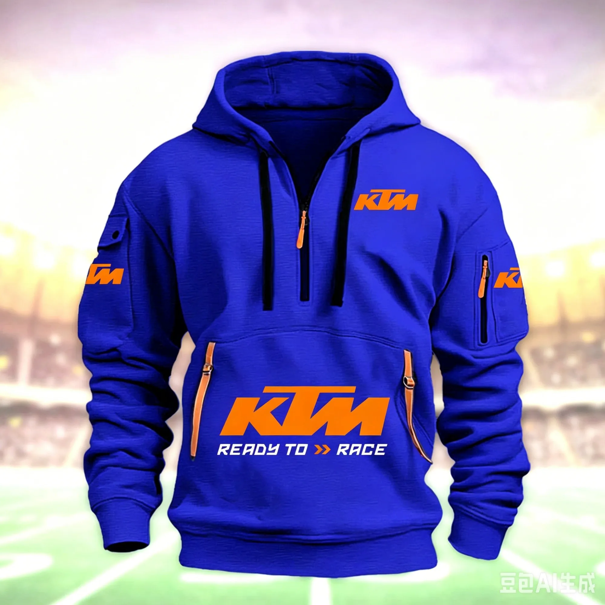 Męska bluza z kapturem motocyklowa half-zip Color7