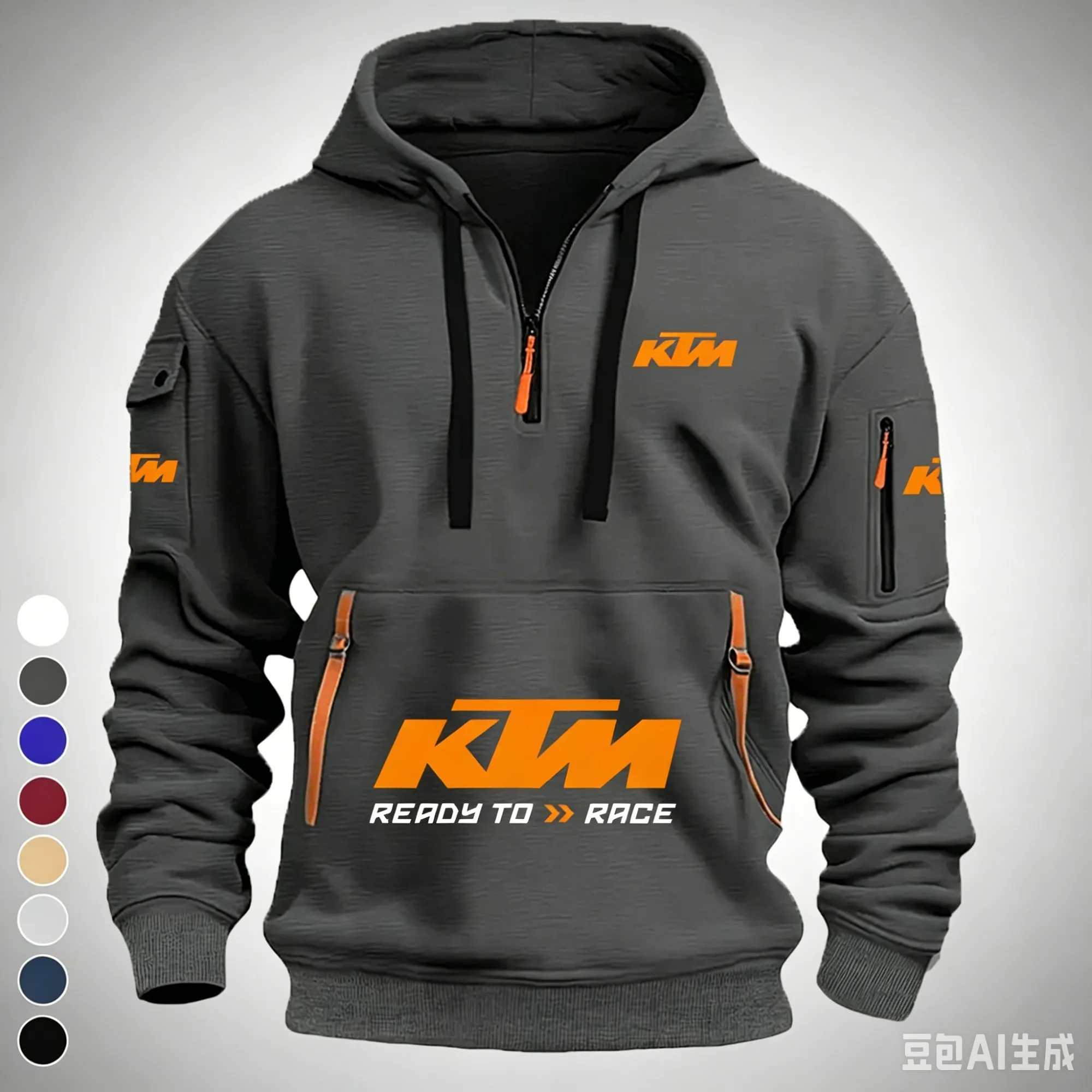 Męska bluza z kapturem motocyklowa half-zip Color8