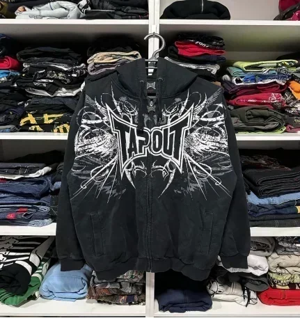 Męska bluza z kapturem na zamek z nadrukiem w stylu Y2K 4
