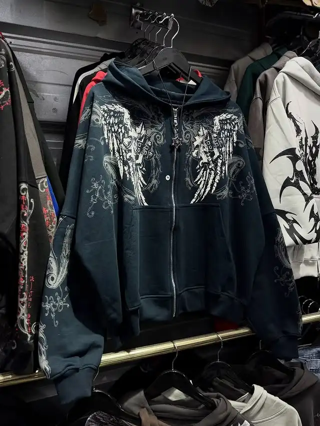 Męska bluza z kapturem na zamek z nadrukiem w stylu Y2K 6