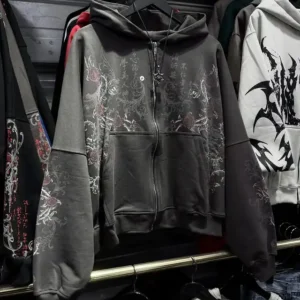 Męska bluza z kapturem na zamek z nadrukiem w stylu Y2K 8