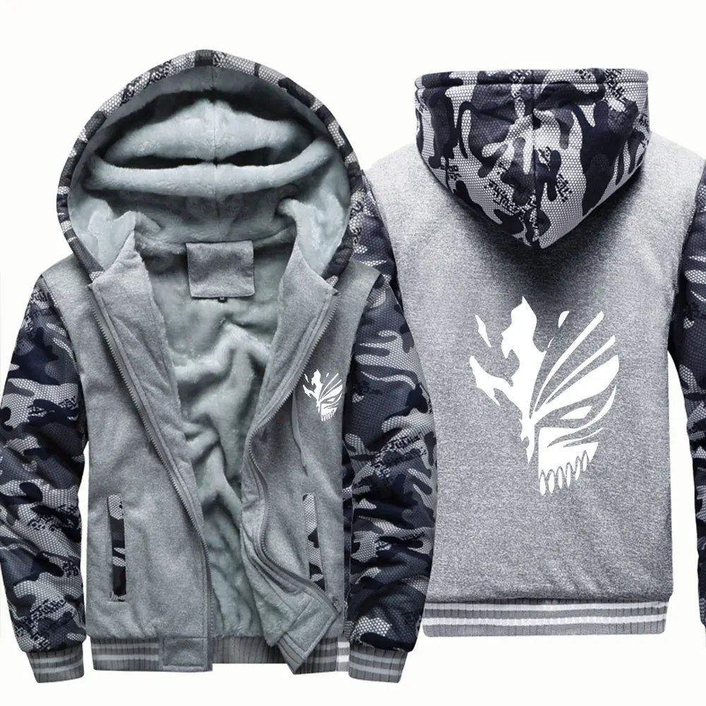 Męska bluza z kapturem na zamek, ciepła i polarowa Darkgreycamo