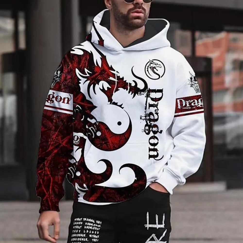 Męska bluza z kapturem ze zwierzęcym nadrukiem street style Błękitny