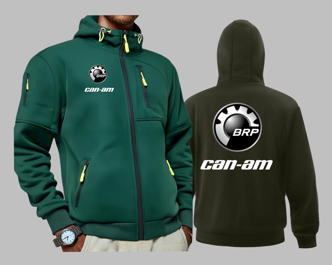 Męska bluza z kapturem outdoor z kieszeniami na zamek Armijna zieleń