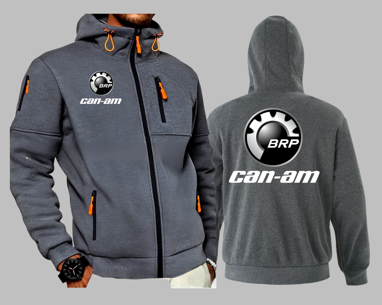Męska bluza z kapturem outdoor z kieszeniami na zamek Ciemnoszary