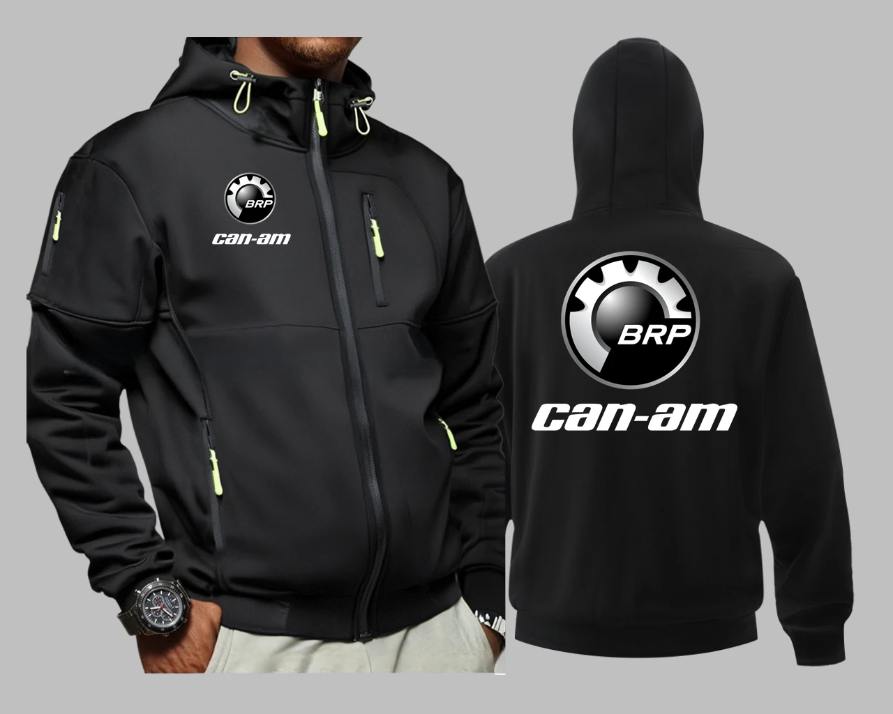 Męska bluza z kapturem outdoor z kieszeniami na zamek Czarny