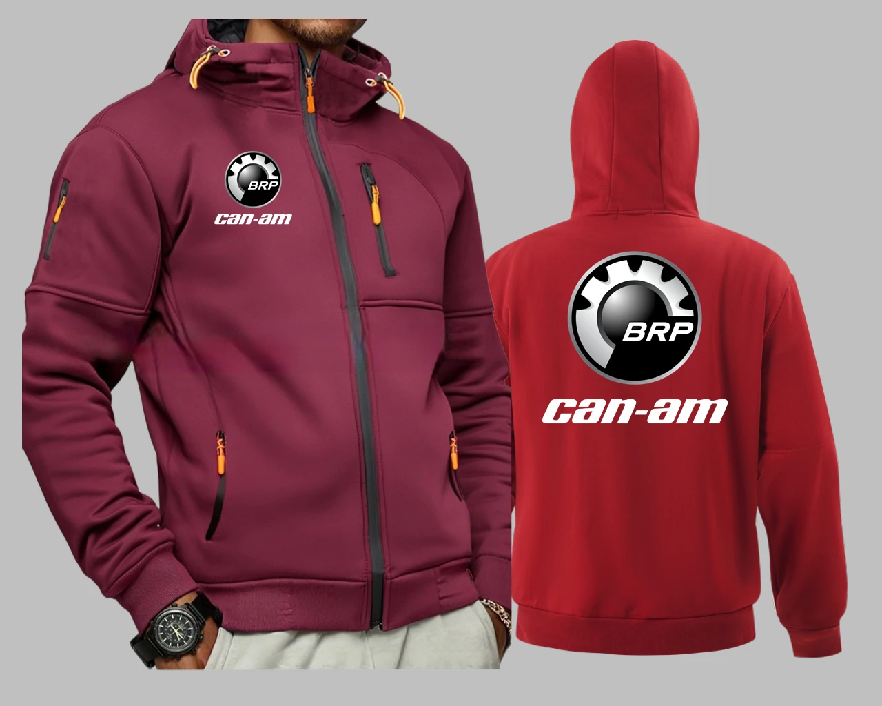 Męska bluza z kapturem outdoor z kieszeniami na zamek Czerwony