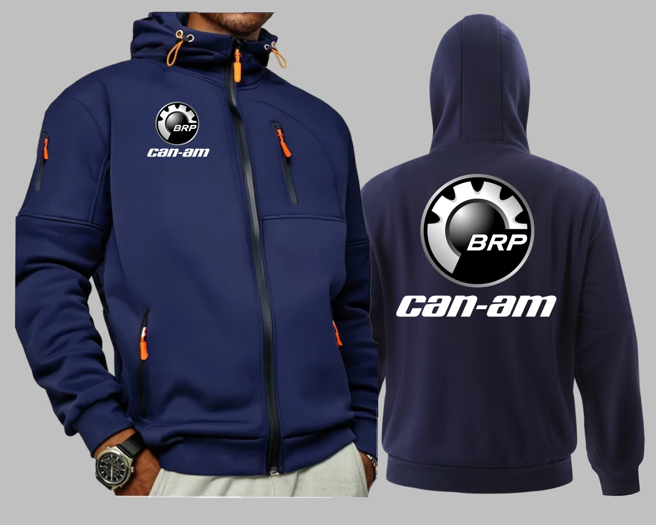 Męska bluza z kapturem outdoor z kieszeniami na zamek Granatowy