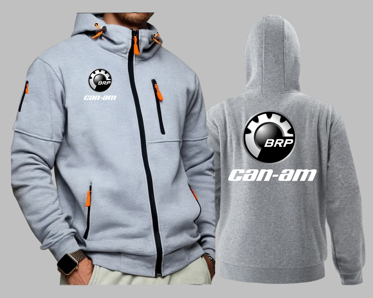 Męska bluza z kapturem outdoor z kieszeniami na zamek Szary