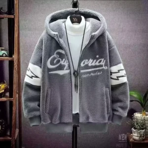 Męska bluza z kapturem polarowa w koreańskim stylu streetwear Szary