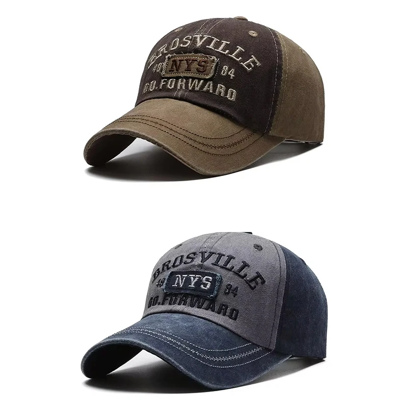 Męska czapka z daszkiem washed, haftowana bejsbolówka Khaki