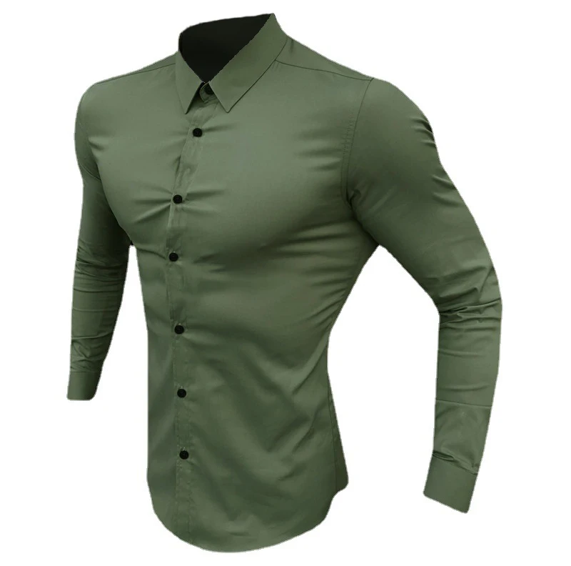 Męska koszula z długim rękawem - elegancka i biznesowa Khaki