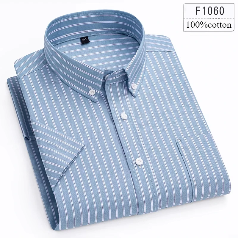 Męska koszula z krótkim rękawem slim fit z bawełny w pepitkę F1060